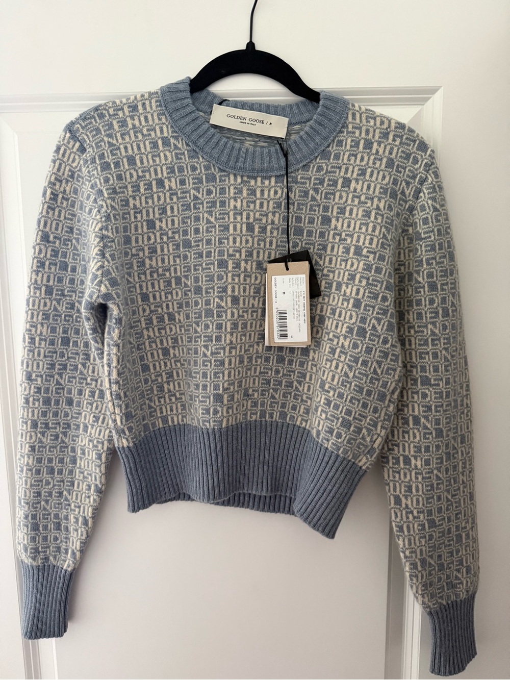 Deadstock Golden Goose Blue Cream Logo Jacquard Pullover - Picture 1 of 5